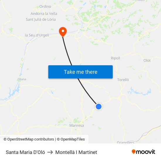 Santa Maria D'Oló to Montellà I Martinet map