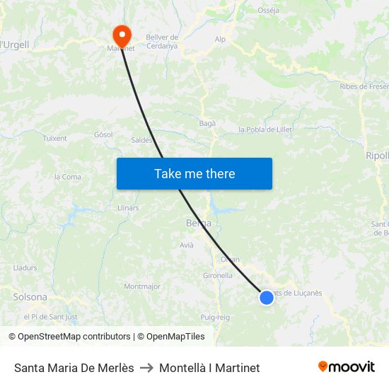 Santa Maria De Merlès to Montellà I Martinet map