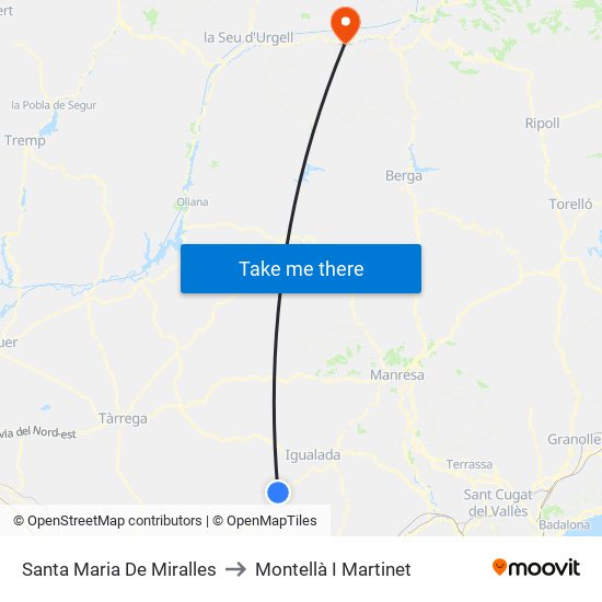 Santa Maria De Miralles to Montellà I Martinet map