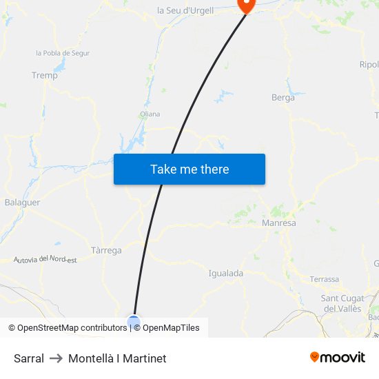 Sarral to Montellà I Martinet map