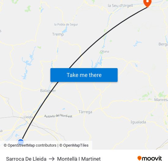 Sarroca De Lleida to Montellà I Martinet map