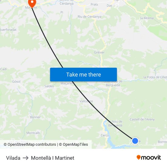 Vilada to Montellà I Martinet map