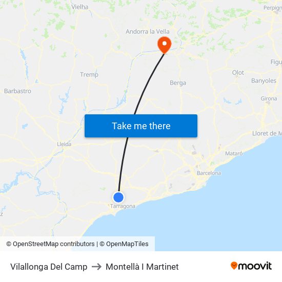Vilallonga Del Camp to Montellà I Martinet map