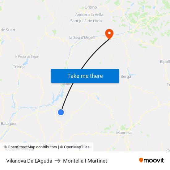 Vilanova De L'Aguda to Montellà I Martinet map
