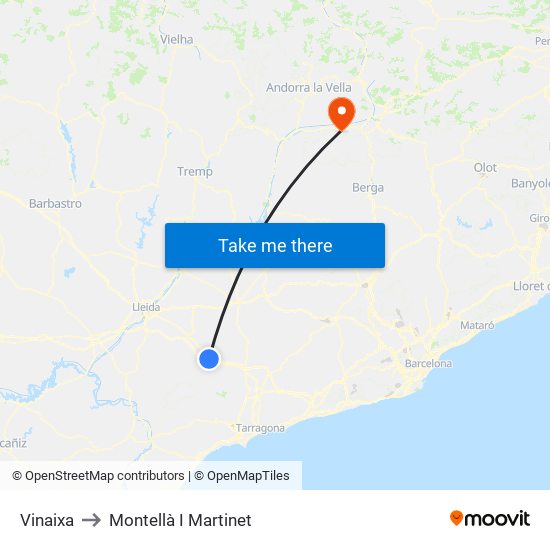 Vinaixa to Montellà I Martinet map