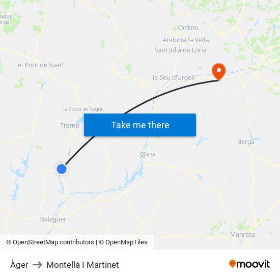Àger to Montellà I Martinet map
