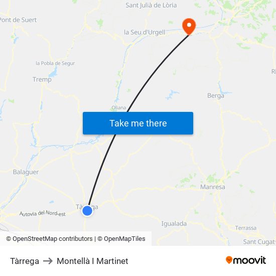 Tàrrega to Montellà I Martinet map