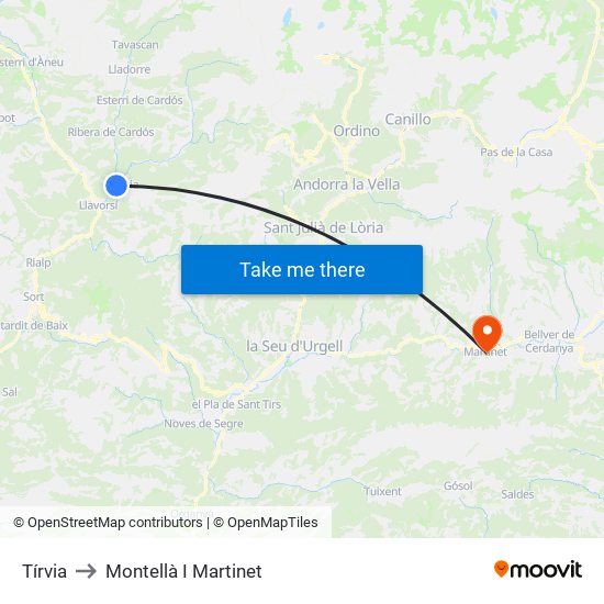 Tírvia to Montellà I Martinet map