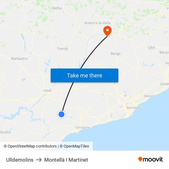 Ulldemolins to Montellà I Martinet map