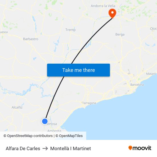 Alfara De Carles to Montellà I Martinet map