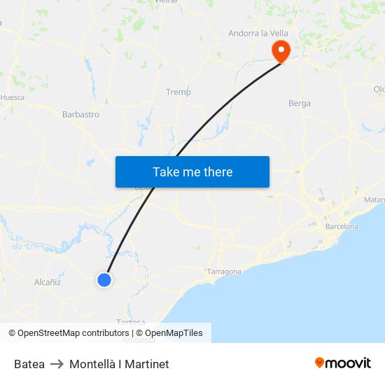 Batea to Montellà I Martinet map