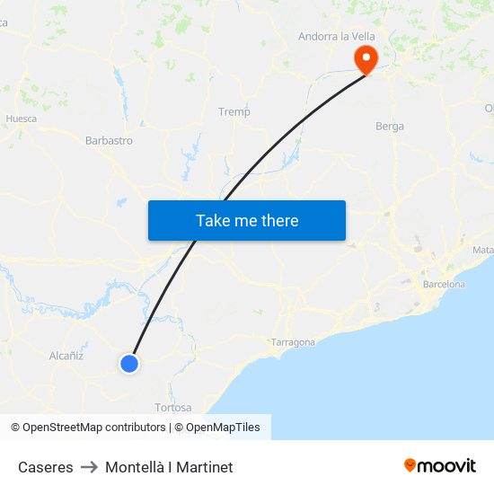 Caseres to Montellà I Martinet map