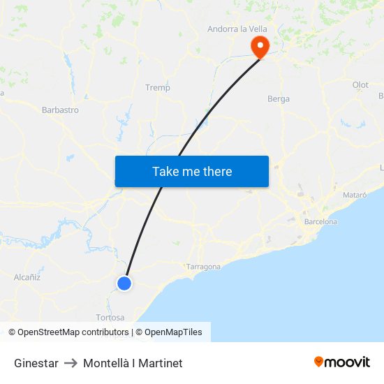 Ginestar to Montellà I Martinet map