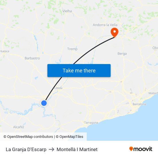 La Granja D'Escarp to Montellà I Martinet map