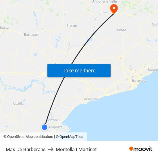 Mas De Barberans to Montellà I Martinet map