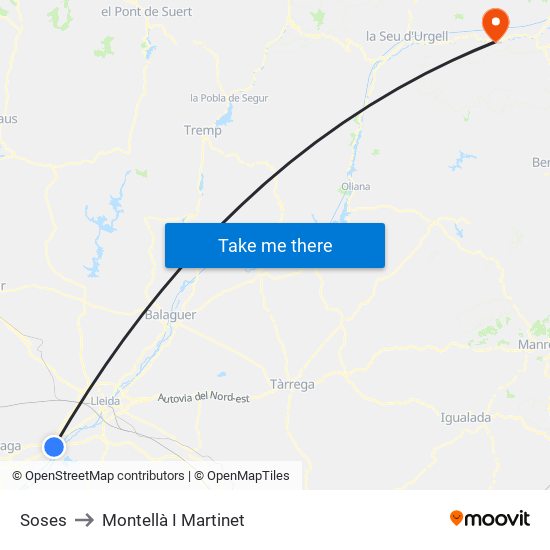 Soses to Montellà I Martinet map