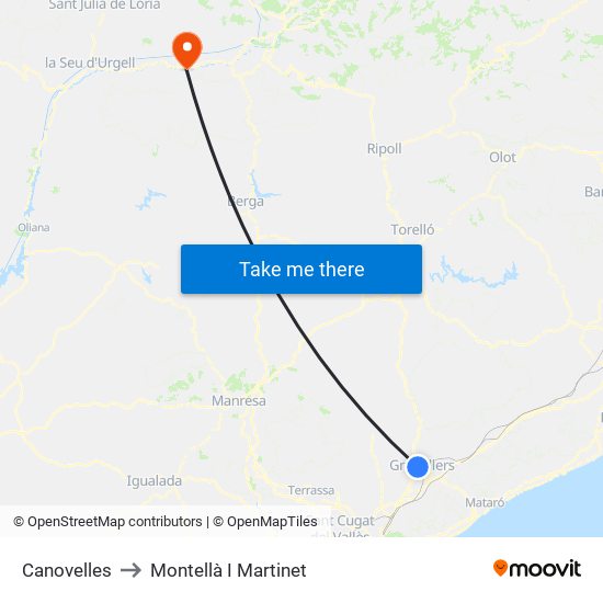 Canovelles to Montellà I Martinet map