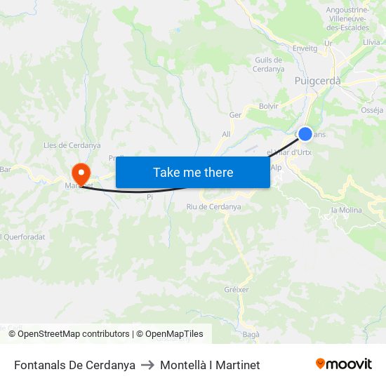 Fontanals De Cerdanya to Montellà I Martinet map