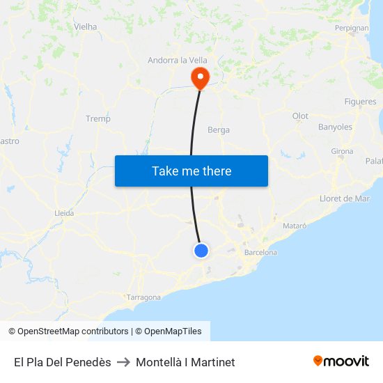 El Pla Del Penedès to Montellà I Martinet map