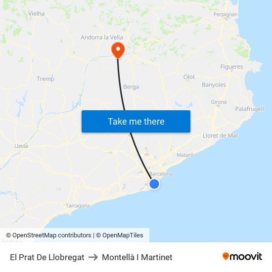 El Prat De Llobregat to Montellà I Martinet map