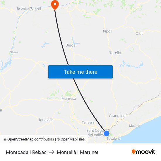 Montcada I Reixac to Montellà I Martinet map