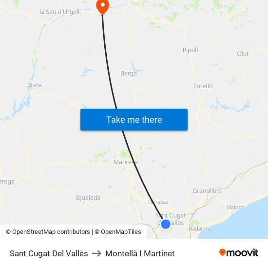 Sant Cugat Del Vallès to Montellà I Martinet map