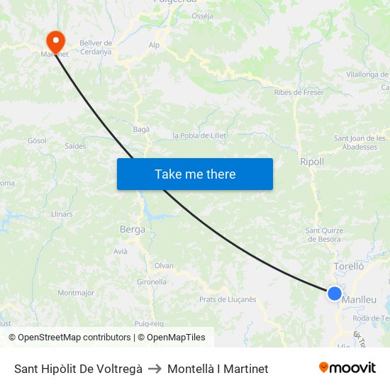 Sant Hipòlit De Voltregà to Montellà I Martinet map
