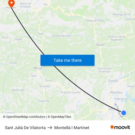 Sant Julià De Vilatorta to Montellà I Martinet map