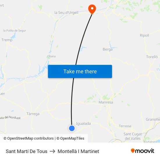 Sant Martí De Tous to Montellà I Martinet map