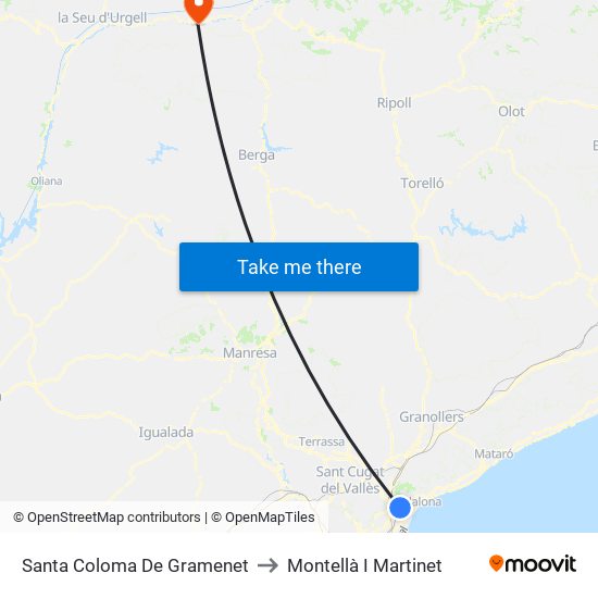 Santa Coloma De Gramenet to Montellà I Martinet map