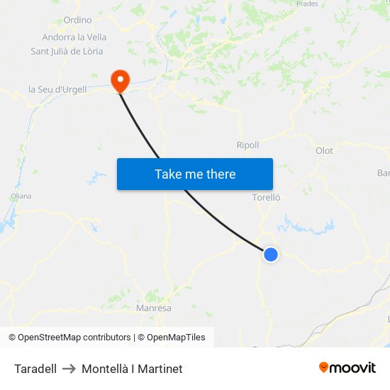 Taradell to Montellà I Martinet map