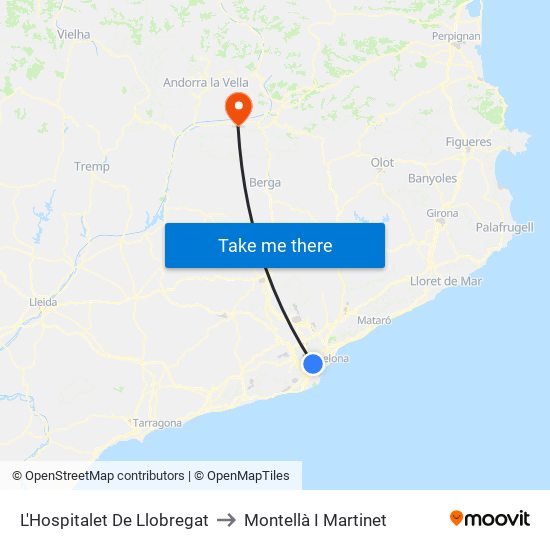 L'Hospitalet De Llobregat to Montellà I Martinet map