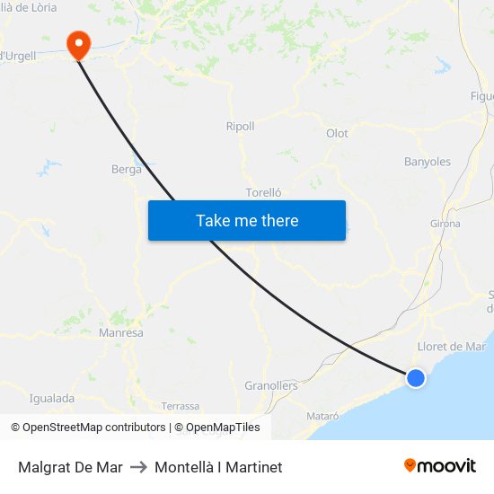 Malgrat De Mar to Montellà I Martinet map