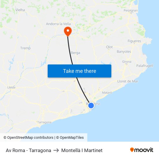 Av Roma - Tarragona to Montellà I Martinet map