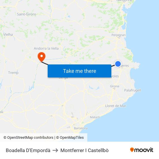 Boadella D'Empordà to Montferrer I Castellbò map