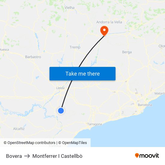 Bovera to Montferrer I Castellbò map