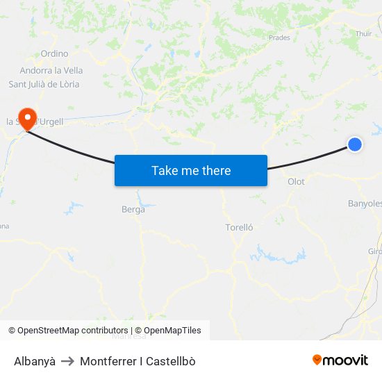 Albanyà to Montferrer I Castellbò map