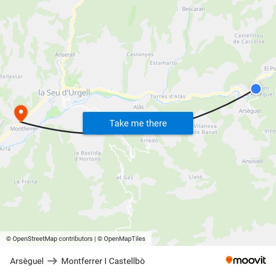 Arsèguel to Montferrer I Castellbò map