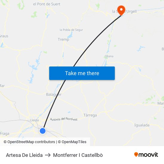 Artesa De Lleida to Montferrer I Castellbò map