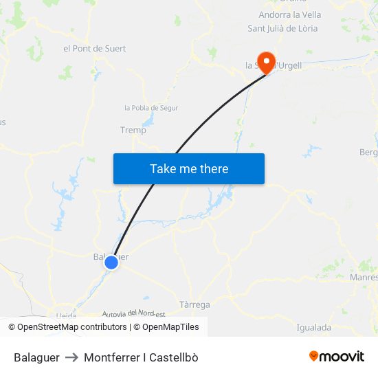 Balaguer to Montferrer I Castellbò map