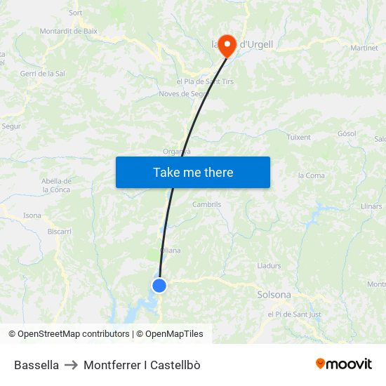Bassella to Montferrer I Castellbò map