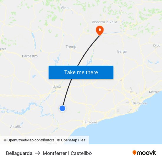 Bellaguarda to Montferrer I Castellbò map