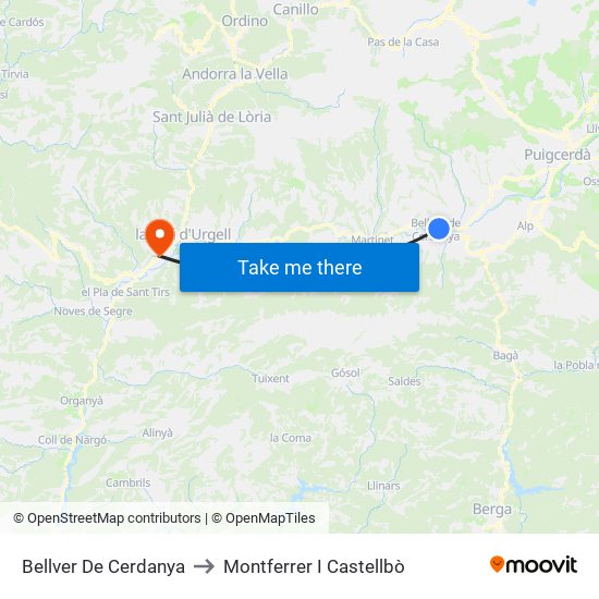 Bellver De Cerdanya to Montferrer I Castellbò map