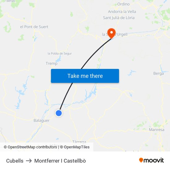 Cubells to Montferrer I Castellbò map