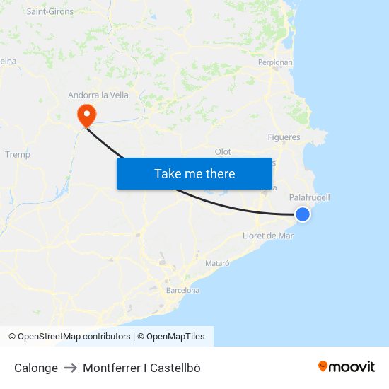 Calonge to Montferrer I Castellbò map