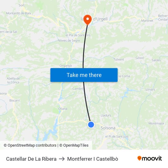 Castellar De La Ribera to Montferrer I Castellbò map