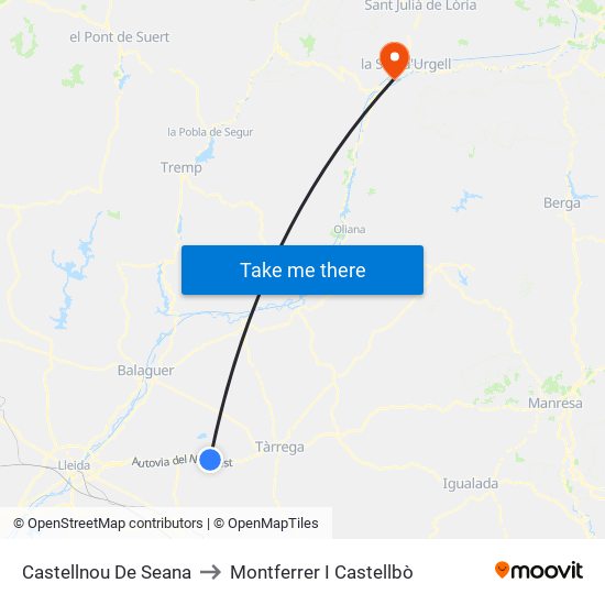 Castellnou De Seana to Montferrer I Castellbò map