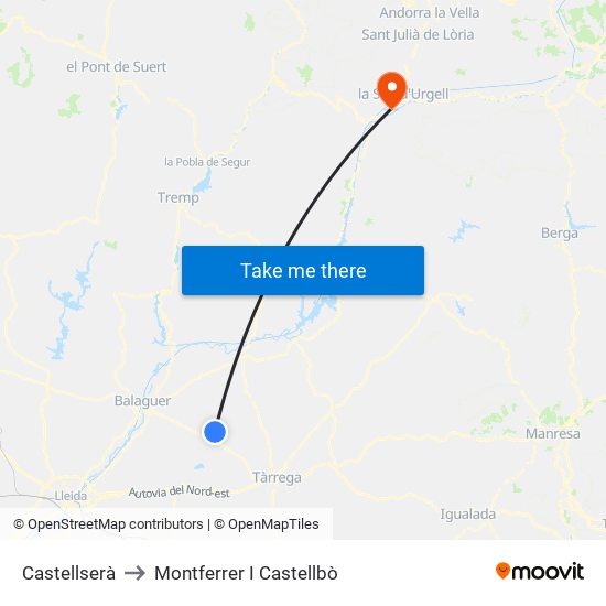 Castellserà to Montferrer I Castellbò map