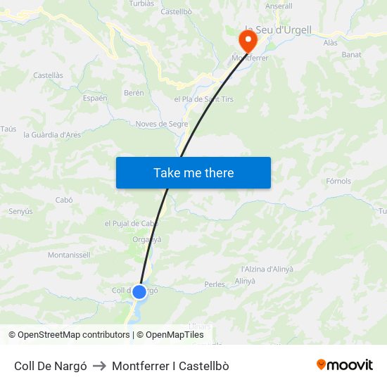 Coll De Nargó to Montferrer I Castellbò map