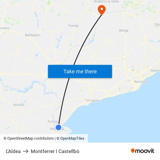 L'Aldea to Montferrer I Castellbò map
